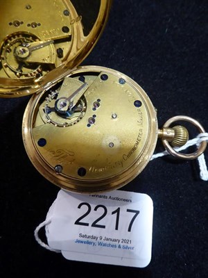 Lot 2217 - An 18 Carat Gold Full Hunter Chronograph Pocket Watch, signed Thos Mowbray, London, 1907, lever...