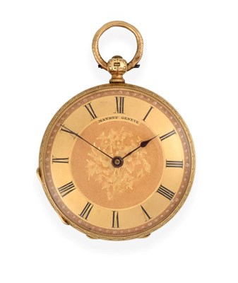 Lot 2218 - An 18 Carat Gold Fob Watch, signed Mathey, Geneve, circa 1870, gilt finished bar cylinder movement