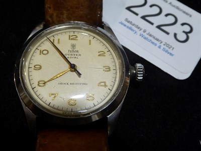 Lot 2223 - A Stainless Steel Centre Seconds Wristwatch, signed Tudor, Shock Resisting, model: Oyster...