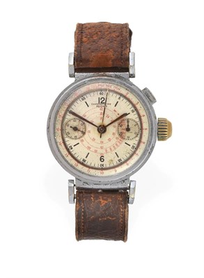 Lot 2226 - A Chrome Plated Single Push Chronograph Wristwatch, signed Chronometre Adonis, circa 1945,...