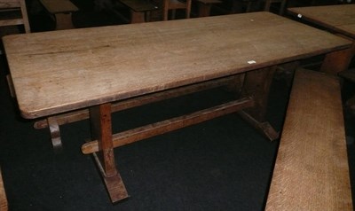 Lot 1714 - A Martin "Lizardman" Dutton Oak 6' Refectory Table, on two shaped end supports joined by a...