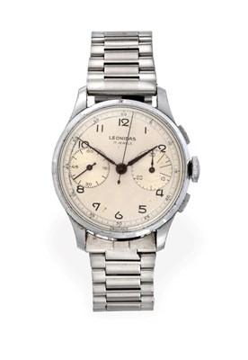 Lot 2232 - A Chrome Plated Chronograph Wristwatch, signed Leonidas, circa 1945, (calibre Landeron 48)...