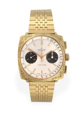 Lot 2233 - A Gold Plated Cushion Shaped ''Panda'' Dial Chronograph Wristwatch, signed Breitling, Geneve,...