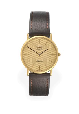 Lot 2235 - A Gold Plated Wristwatch, signed Longines, model: Presence, circa 1985, quartz movement,...