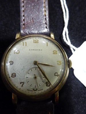 Lot 2246 - A 9 Carat Gold Wristwatch, signed Longines, 1951, (calibre 12.68Z) lever movement signed and...
