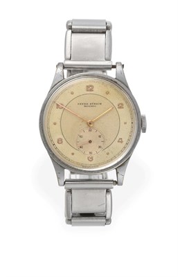 Lot 2247 - A chrome Plated and Steel Wristwatch, signed Movado, retailed by Beyer, Zurich, circa 1955,...