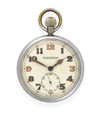 Lot 2254 - A Nickel Plated Military Open Faced Pocket Watch, signed Jaeger LeCoultre, circa 1940, (calibre...