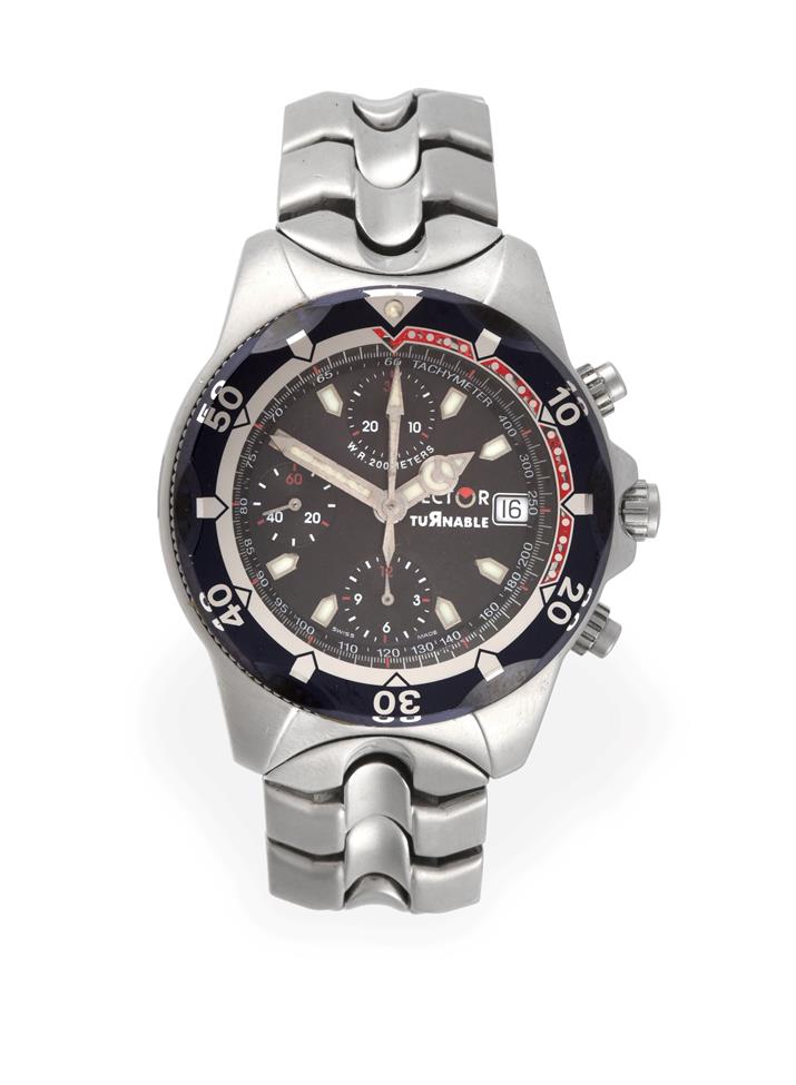 Lot 2255 - A Stainless Steel Automatic Calendar Chronograph Wristwatch, signed Sector, model: Turnable,...
