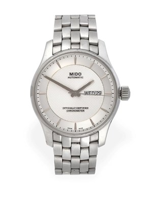 Lot 2257 - A Stainless Steel Automatic Day/Date Wristwatch, signed Mido, Officially Certified Chronometer,...