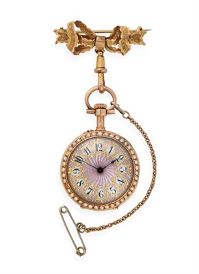 Lot 2258 - A Lady's Enamel and Split Pearl Set Fob Watch, circa 1900, gilt finished cylinder movement,...