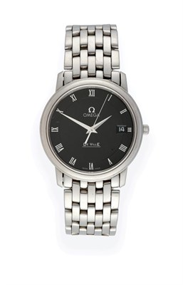 Lot 2268 - A Stainless Steel Calendar Centre Seconds Wristwatch, signed Omega, model: De Ville, circa...