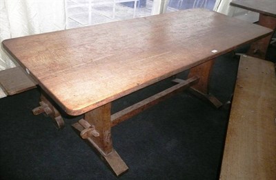 Lot 1718 - A Martin "Lizardman" Dutton Oak 6' Refectory Table, on two shaped end supports joined by a...