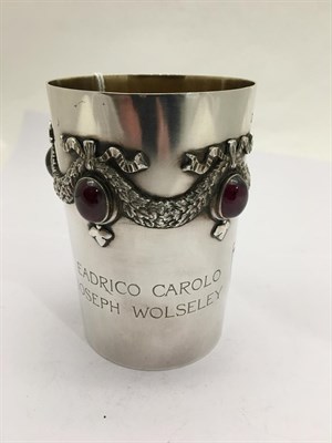 Lot 2298 - A Victorian Scottish Silver, Enamel and Gem-Set Beaker, by James Crichton and Co., Edinburgh, 1885