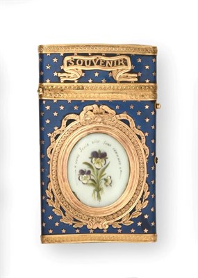 Lot 2309 - A Louis XVI Gold-Mounted Carnet-de-Bal, Circa 1770, tapering, the blue lacquer ground set with...