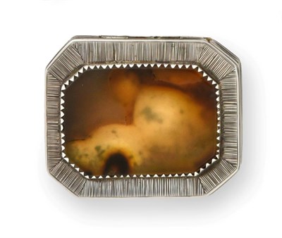 Lot 2311 - A George II Silver-Mounted Moss Agate and Mother-of-Pearl Snuff-Box, Apparently Unmarked,...