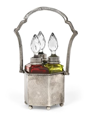 Lot 2320 - A Set of Three Silver-Mounted Glass Scent-Bottles in Stand, The Stand Maker's Mark L&N, The...