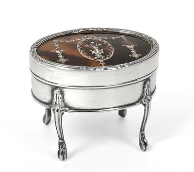 Lot 2346 - An Edward VII Silver-Mounted Tortoiseshell Box, by William Comyns, London, 1909, oval and on...