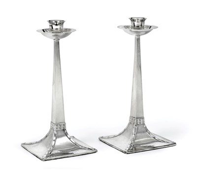 Lot 2347 - A Pair of George VI Silver Candlesticks, by James Dixon and Sons, Sheffield, 1947, each in the Arts