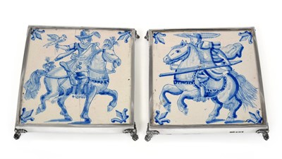 Lot 2375 - A Pair of George V Silver-Mounted Ceramic Trivets, by Charles Turman Burrows, Birmingham 1910, each