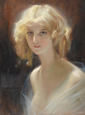 Lot 1083 - Tadeusz Styka (1889-1954) Polish   Portrait of a haunting beauty  Signed and indistinctly...