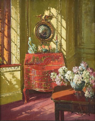 Lot 1122 - Herbert Davis Richter RI, RSW, ROI (1874-1955) View of an elegant panelled interior, furnished with