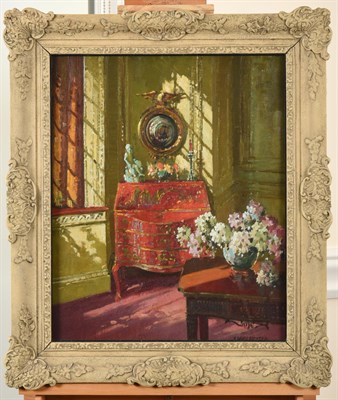 Lot 1122 - Herbert Davis Richter RI, RSW, ROI (1874-1955) View of an elegant panelled interior, furnished with