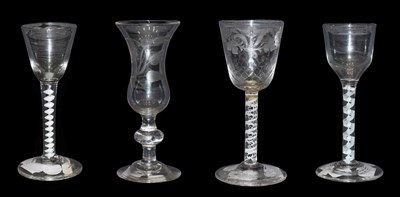 Lot 8 - A Wine Glass, circa 1750, the ogee bowl on an opaque twist stem, 15.5cm high; A Similar Wine Glass
