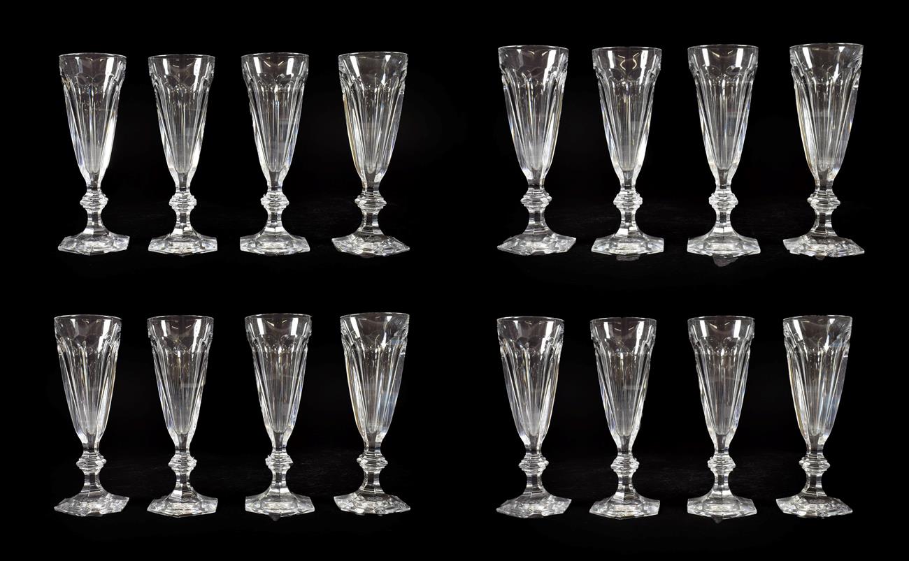 Lot 18 - A Set of Eighteen Baccarat Champagne Glasses, modern, Harcourt pattern, with panelled conical...
