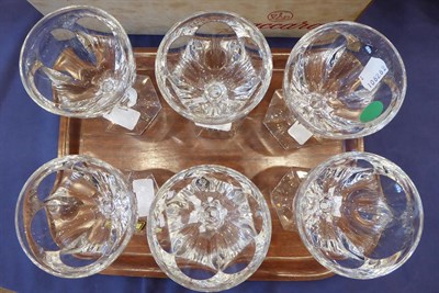 Lot 19 - A Set of Six Baccarat Wine Glasses, modern, Harcourt pattern, with panelled ovoid bowls,...