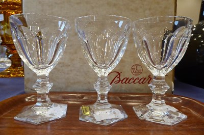 Lot 19 - A Set of Six Baccarat Wine Glasses, modern, Harcourt pattern, with panelled ovoid bowls,...
