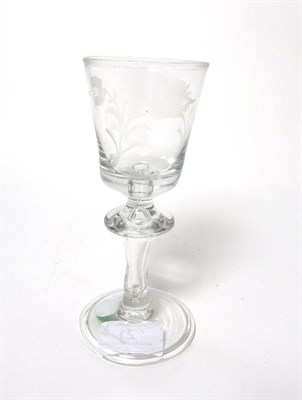 Lot 21 - A Hessen Wine Glass, mid 18th century, the rounded bucket bowl engraved with foliage on a...