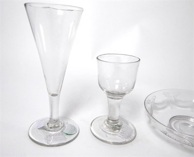 Lot 35 - A Cordial Glass, circa 1770, the ogee bowl on a plain stem and circular foot, 10cm high; An Ale...