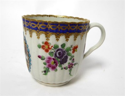 Lot 45 - A Worcester Porcelain Fluted Coffee Cup and Saucer of Dalhousie Type, circa 1780, each painted with