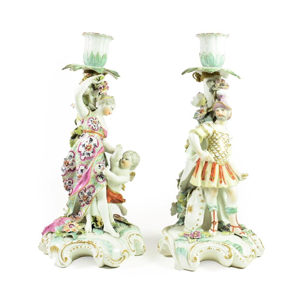 Lot 50 - A Pair of Derby Porcelain Figural Candelabra, circa 1765, modelled as Mars and Venus, he with...