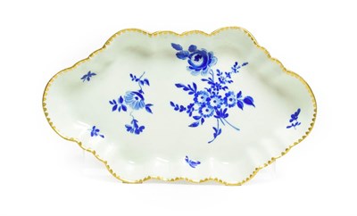 Lot 51 - A Worcester Porcelain Spoon Tray, circa 1770, of lobed lozenge form, painted in Dry Blue with...