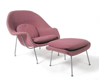 Lot 1738 - Eero Saarinen (1910-1961): Womb Chair and Ottoman, with tubular steel frame and upholstered in...