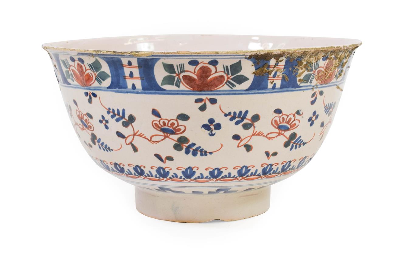 Lot 63 - An English Delft Punchbowl, probably London or Bristol, circa 1730, painted in blue, green and...