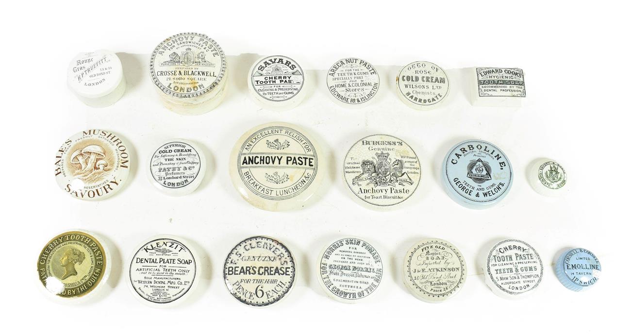 Lot 79 - A Collection of Nineteen Various Pot Lids, 19th century, printed with various labels including...