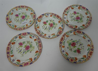 Lot 82 - A Set of Eight Spode Pearlware Dinner Plates, circa 1820, transfer printed and overpainted with...