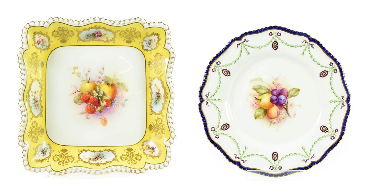Lot 91 - A Royal Worcester Porcelain Dessert Dish, 1912, of square form, painted by George Cole with...