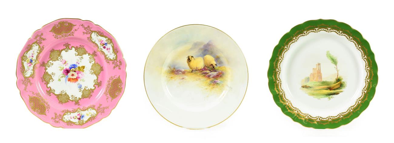 Lot 92 - A Royal Worcester Porcelain Tea Plate, by Ernest Barker, 1928, painted with sheep in landscape...