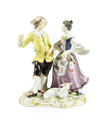 Lot 100 - A Meissen Porcelain Figure Group, late 19th/20th century, as an 18th century shepherd and...