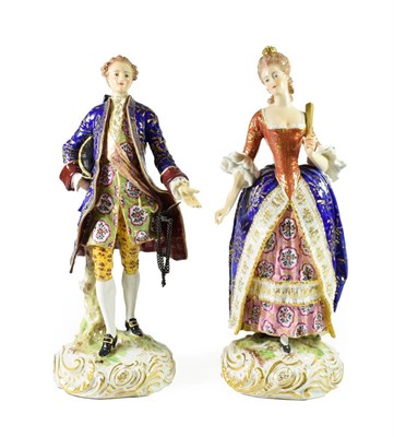 Lot 107 - A Pair of Samson of Paris Figures of a Lady and Gentleman, after Derby originals, standing...