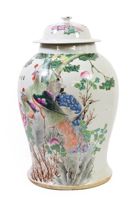 Lot 118 - A Chinese Porcelain Baluster Jar and Cover, late 19th/early 20th century, painted in famille...