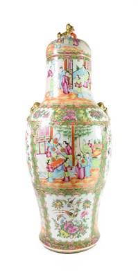 Lot 124 - A Cantonese Porcelain Baluster Vase and Cover, 2nd half 19th century, with mythical beast...