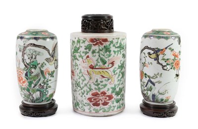 Lot 125 - A Pair of Chinese Porcelain Ovoid Jars, in Kangxi style, painted in famille verte enamels with...
