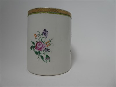 Lot 129 - A Chinese Porcelain Mug, Qianlong, of cylindrical form with scroll handle, painted in famille...