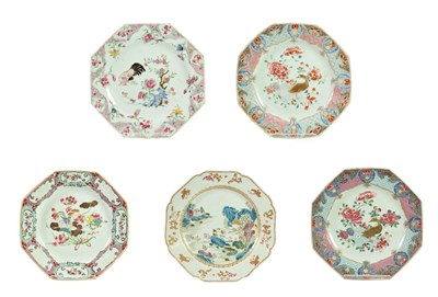 Lot 130 - A Chinese Porcelain Plate, Qianlong, of octagonal form, painted in famille rose enamels with a...