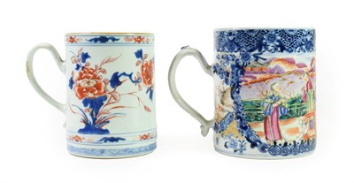 Lot 131 - A Chinese Imari Porcelain Mug, circa 1730, of cylindrical form with strap handle, typically painted