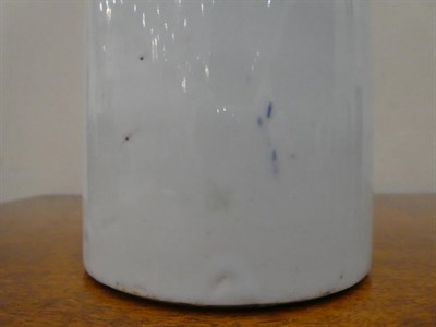 Lot 149 - A Chinese Porcelain Brush Pot, Transitional, of cylindrical form, painted in underglaze blue with a